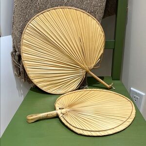 Set of 2 Vintage Palm Leaf Hand Fans